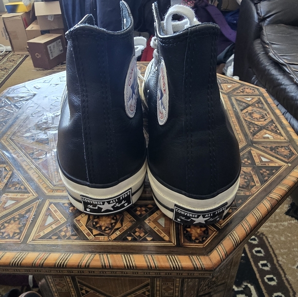 Converse Black High-Top Sneakers LEATHER Unisex Size 7 In Mens, 9 In Womens - Picture 6 of 16
